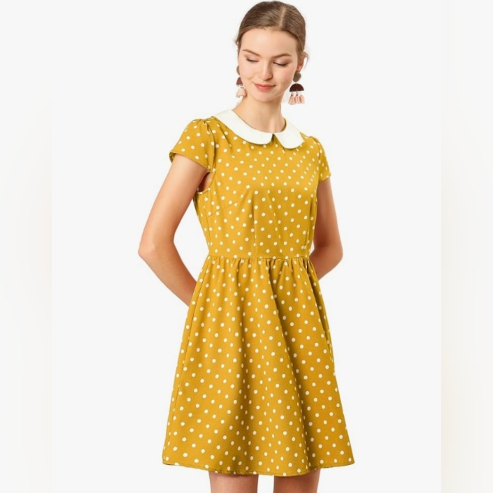 Mustard Yellow Polka Dot Vintage Style Dress